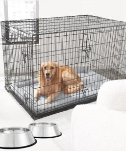 Frisco Fold & Carry Double Door Collapsible Wire Dog Crate & Mat Kit + Stainless Steel Bowl, 4.75-cup, 2 count