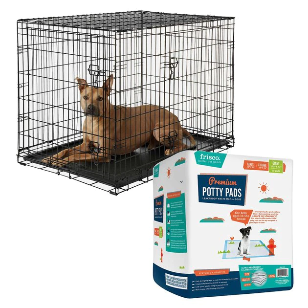 Frisco Fold & Carry Double Door Collapsible Wire Crate, 42 inch + Giant Dog Training & Potty Pads, 27.5 x 44-in, 30 count, Unscented 3 Frisco Fold & Carry Double Door Collapsible Wire Crate, 42 inch + Giant Dog Training & Potty Pads, 27.5 x 44-in, 30 count, Unscented