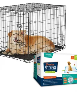 Frisco Fold & Carry Single Door Collapsible Wire Crate, 36 inch + Extra Large Printed Dog Training & Potty Pads, 28 x 34-in, 40 count, Unscented