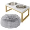 Frisco Plush Pouf Pillow Bed, Large + Marble Print Stainless Steel Double Elevated Dog Bowl, 3 Cups, Gold Stand -Frisco Sales 2024 303534 MAIN. SY630 V1625168260