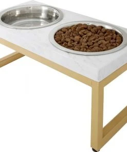 Frisco Plush Pouf Pillow Bed, Large + Marble Print Stainless Steel Double Elevated Dog Bowl, 3 Cups, Gold Stand -Frisco Sales 2024 303534 PT6. SY630 V1625173988