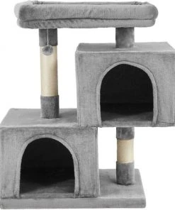 Frisco Self Warming Bolster Round Bed, Gray + 33-in Faux Fur Cat Tree & Condo, Gray -Frisco Sales 2024 303574 PT4. SY630 V1623049340