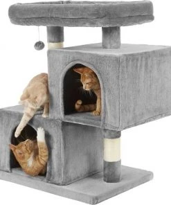 Frisco Self Warming Bolster Round Bed, Gray + 33-in Faux Fur Cat Tree & Condo, Gray -Frisco Sales 2024 303574 PT6. SY630 V1623044241