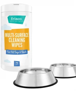 Frisco Stainless Steel Bowl, 4.75-cup, 2 count + Pet Toy & Bowl Cleaning Wipes