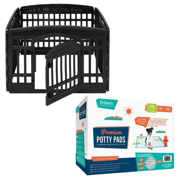 Frisco 4-Panel Plastic Exercise Playpen, Black + Dog Training & Potty Pads, 22 x 23-in, 150 count, Unscented 3 Frisco 4-Panel Plastic Exercise Playpen, Black + Dog Training & Potty Pads, 22 x 23-in, 150 count, Unscented