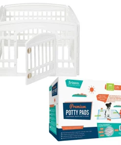 Frisco 4-Panel Plastic Exercise Playpen, White + Dog Training & Potty Pads, 22 x 23-in, 150 count, Unscented