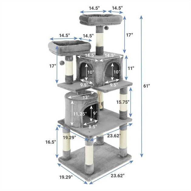 Frisco 61-in Faux Fur Tree & Condo, Gray + 38-in Cat Tree & Condo, Top Perch & Toy, Gray 5 Frisco 61-in Faux Fur Tree & Condo, Gray + 38-in Cat Tree & Condo, Top Perch & Toy, Gray - Image 3