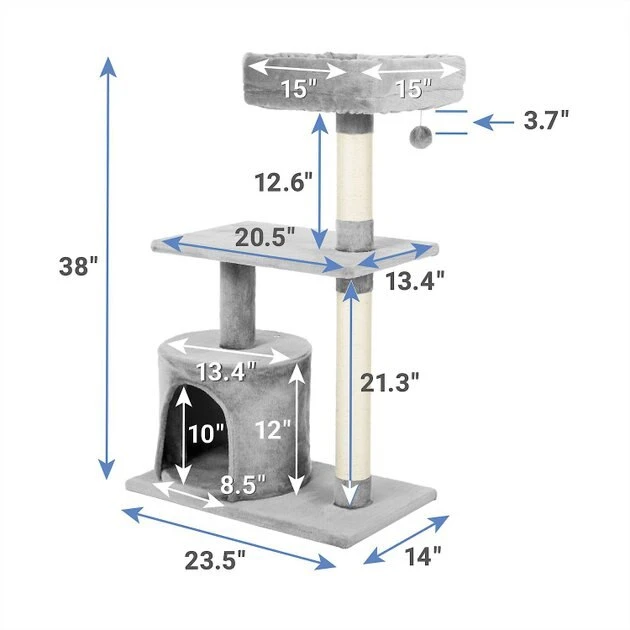 Frisco 61-in Faux Fur Tree & Condo, Gray + 38-in Cat Tree & Condo, Top Perch & Toy, Gray 9 Frisco 61-in Faux Fur Tree & Condo, Gray + 38-in Cat Tree & Condo, Top Perch & Toy, Gray - Image 7