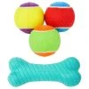 Frisco||Playology Frisco Fetch Squeaking Colorful Tennis Ball, 3-Pack + Playology All Natural Dual Layer Bone Dog Toy, Large, Peanut Butter Scented -Frisco Sales 2024 319022 MAIN. SY630 V1630558008