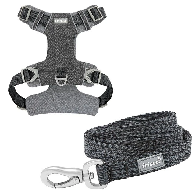 Frisco Outdoor Lightweight Ripstop Nylon Harness, Storm Gray, Large, Neck: 18 to 28-in, Girth 24 to 34-in + Heathered Dog Leash, Midnight Black, LG - Length: 6-ft, Width: 1-in 3 Frisco Outdoor Lightweight Ripstop Nylon Harness, Storm Gray, Large, Neck: 18 to 28-in, Girth 24 to 34-in + Heathered Dog Leash, Midnight Black, LG - Length: 6-ft, Width: 1-in
