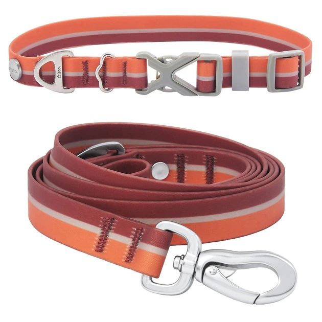 Frisco Outdoor Two Toned Waterproof Stink Proof PVC Collar, Flamepoint Orange, Medium - Neck: 14½20-in, Width: 3/4-in + Dog Leash, Sunset Orange, Medium - Length: 6-ft, Width: 3/4-in 3 Frisco Outdoor Two Toned Waterproof Stink Proof PVC Collar, Flamepoint Orange, Medium - Neck: 14½20-in, Width: 3/4-in + Dog Leash, Sunset Orange, Medium - Length: 6-ft, Width: 3/4-in