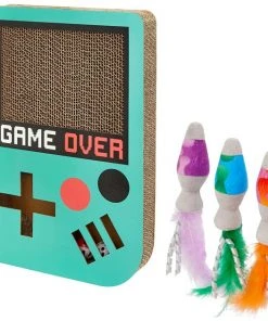 Frisco Retro Game Over Scratcher Toy + Retro Lava Lamp Plush Cat Toy with Catnip, 3 count