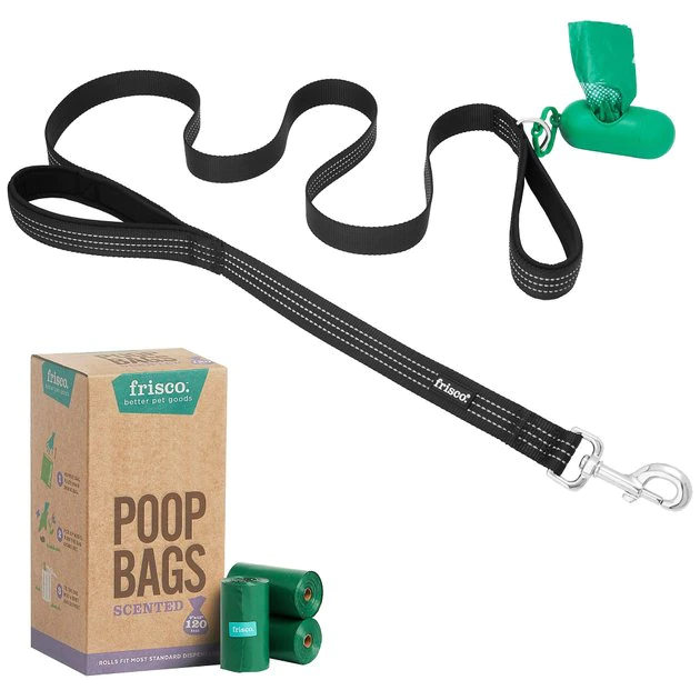 Frisco Traffic Leash with Padded Handles & Poop Bag Dispenser, Black, Length: 6ft, Width: 1-in + Refill Dog Poop Bags, Scented, 120 count 3 Frisco Traffic Leash with Padded Handles & Poop Bag Dispenser, Black, Length: 6ft, Width: 1-in + Refill Dog Poop Bags, Scented, 120 count