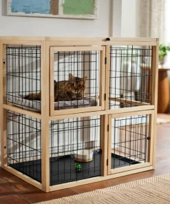 Frisco Collapsible Wood & Wire Cat Cage Playpen, 2 Level